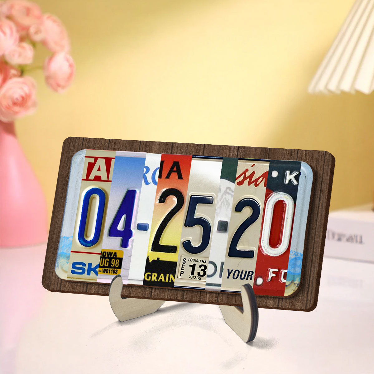 Couple License Plate Personalized Wooden Plaque, Anniversary Date, Wedding Date, Valentines Day Gift for Couples, for Him, for Her