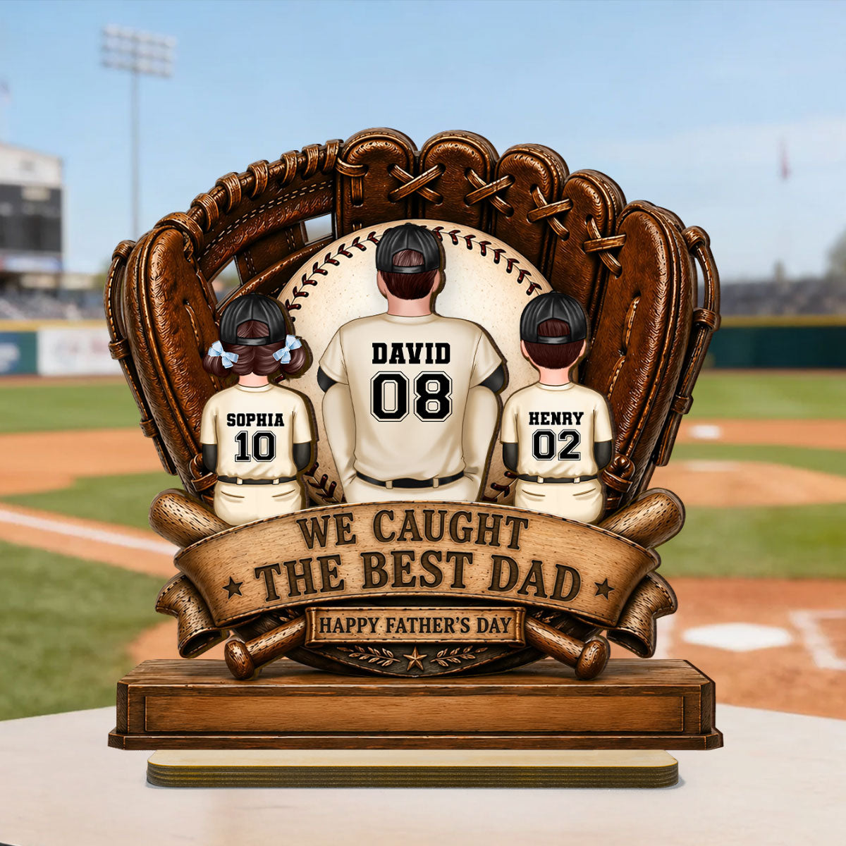 We Caught the Best Dad Fathers & Children Sitting - Personalized 2-Layered Wooden Plaque - Gift for Husband, Dad