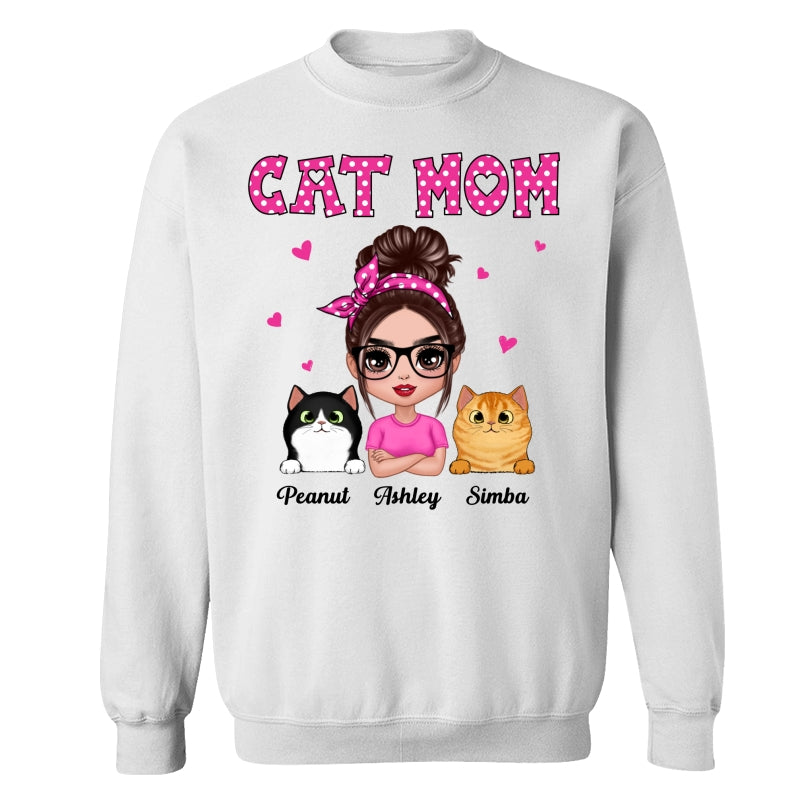 Colorful Polka Dot Pattern Doll Cat Mom Personalized Shirt