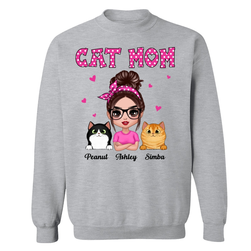 Colorful Polka Dot Pattern Doll Cat Mom Personalized Shirt