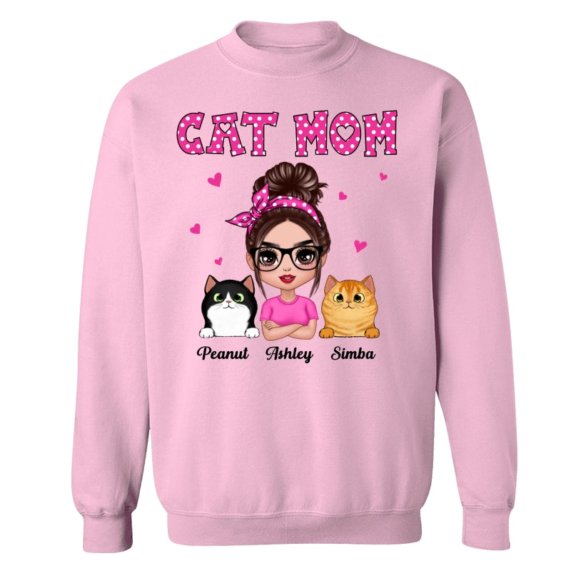 Colorful Polka Dot Pattern Doll Cat Mom Personalized Shirt