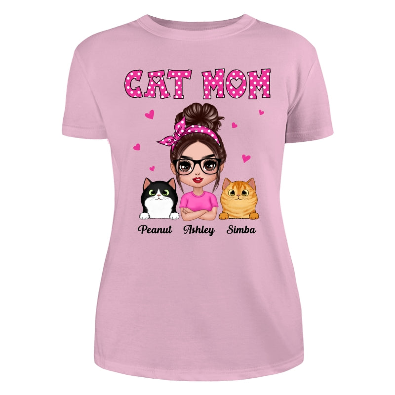 Colorful Polka Dot Pattern Doll Cat Mom Personalized Shirt