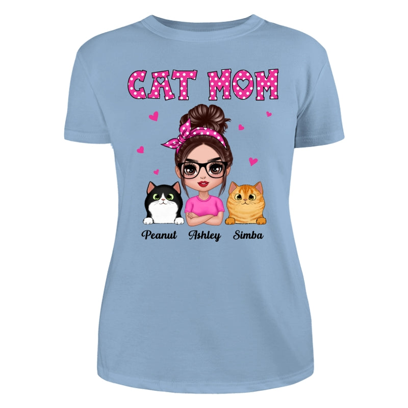 Colorful Polka Dot Pattern Doll Cat Mom Personalized Shirt