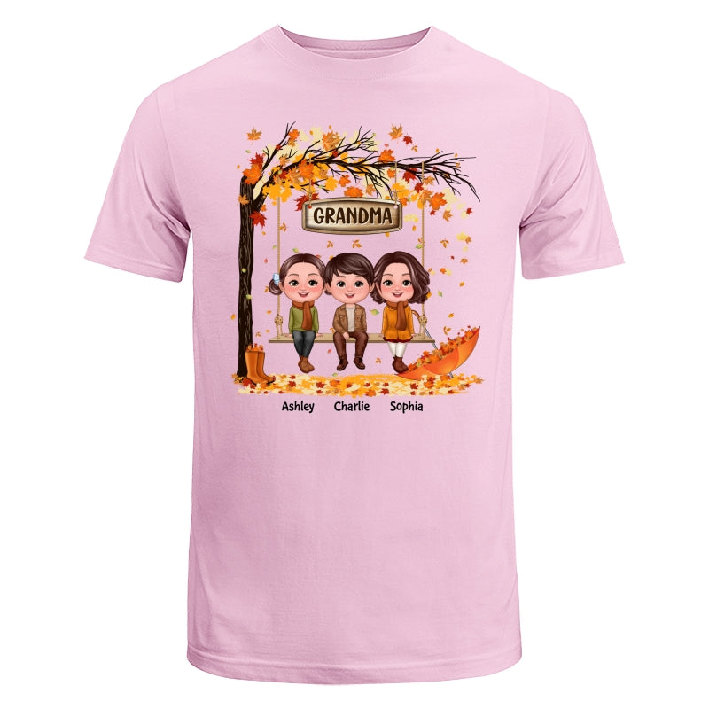 Fall Season Kids Sitting On Swing Grandma Mom Personalized Shirt