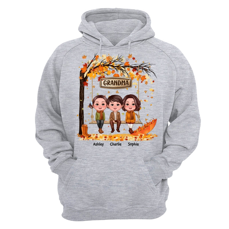Fall Season Kids Sitting On Swing Grandma Mom Personalized Shirt