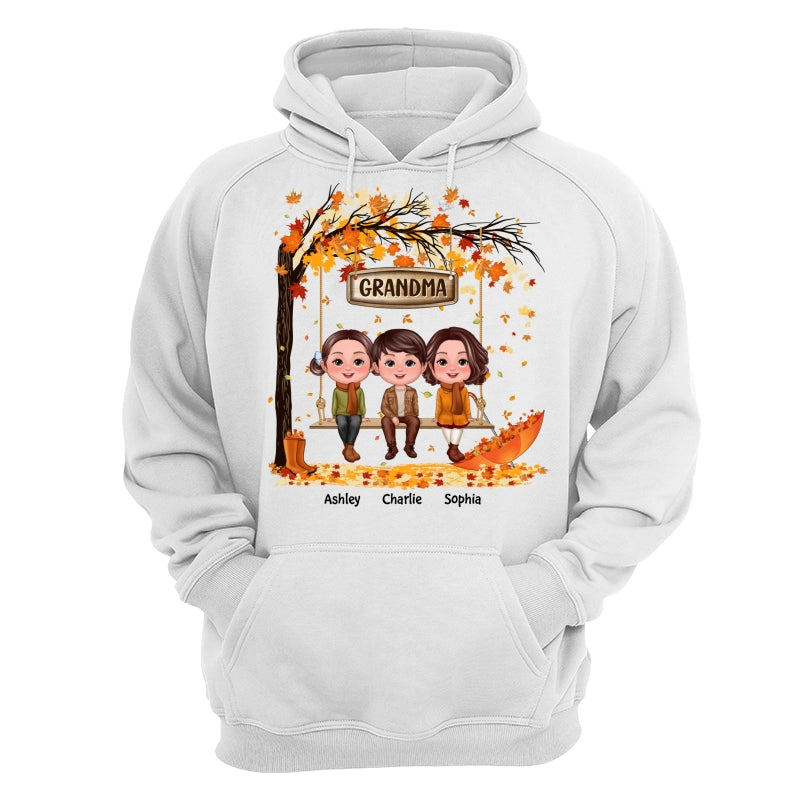Fall Season Kids Sitting On Swing Grandma Mom Personalized Shirt