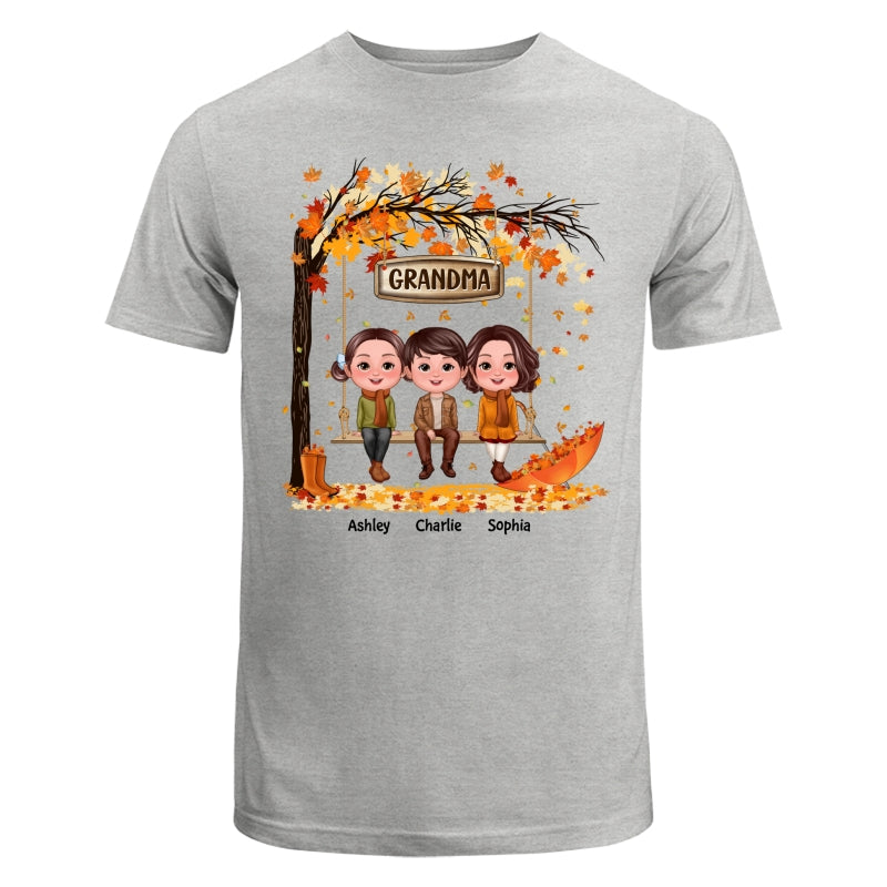 Fall Season Kids Sitting On Swing Grandma Mom Personalized Shirt