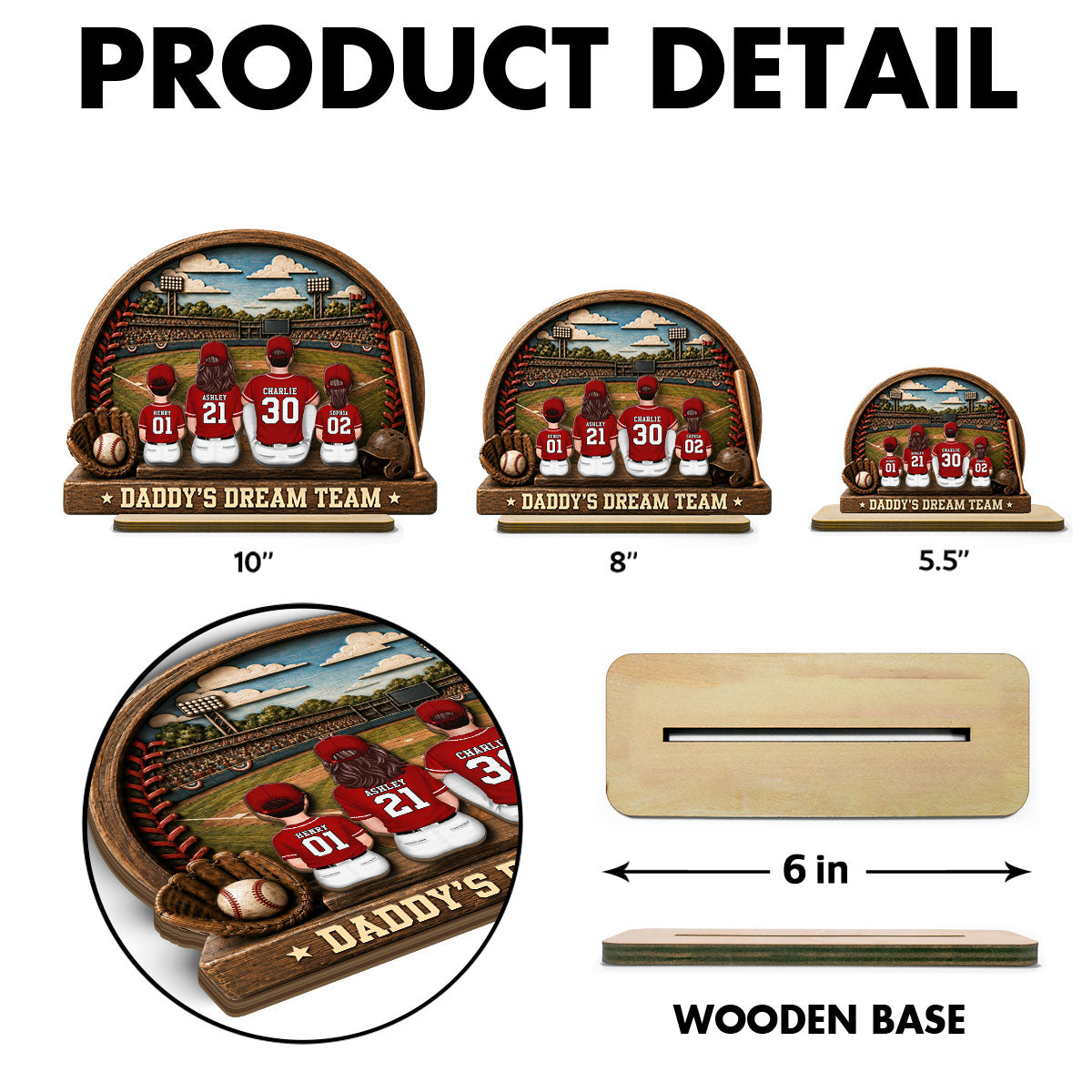 Retro Vintage Baseball Daddy's Dream Team - Personalized 2-Layered Wooden Plaque - Gift For Dad
