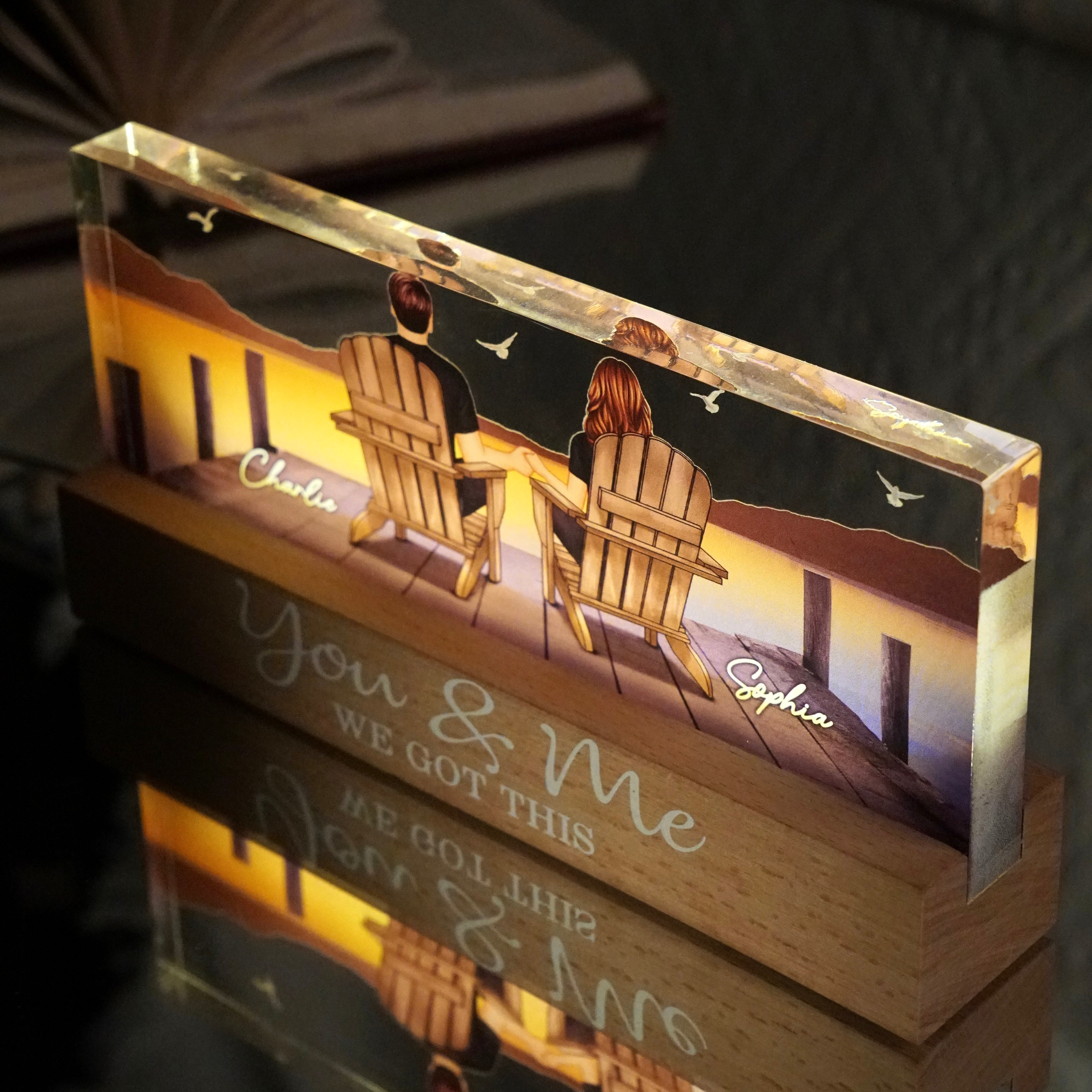 Couple Sitting On The Bridge, Lake Dock Personalized Acrylic Block LED Night Light, Heartfelt 2025 Gift For Couple, For Her, Girlfriend, Wife