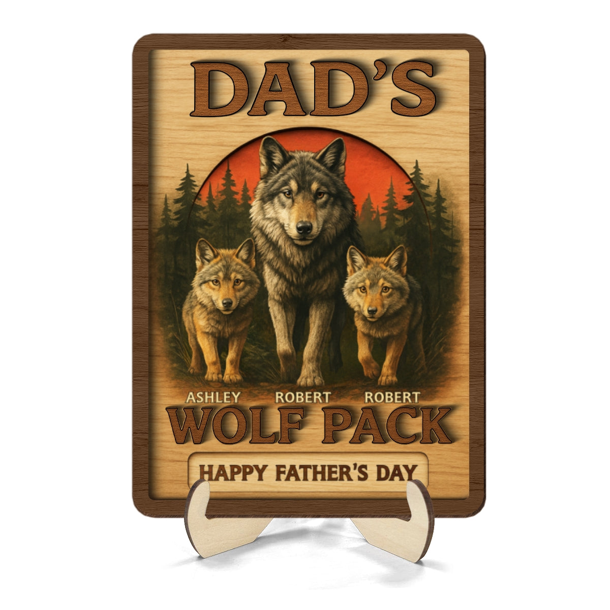 Dad's Wolf Pack Personalized 2-Layered Wooden Plaque, Gift for Dad