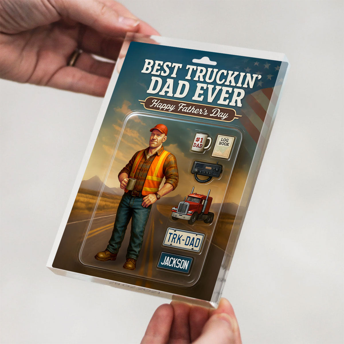Best Truckin' Dad Ever Custom Action Figure Personalized Acrylic Block Plaque, Gift for Trucker Dads