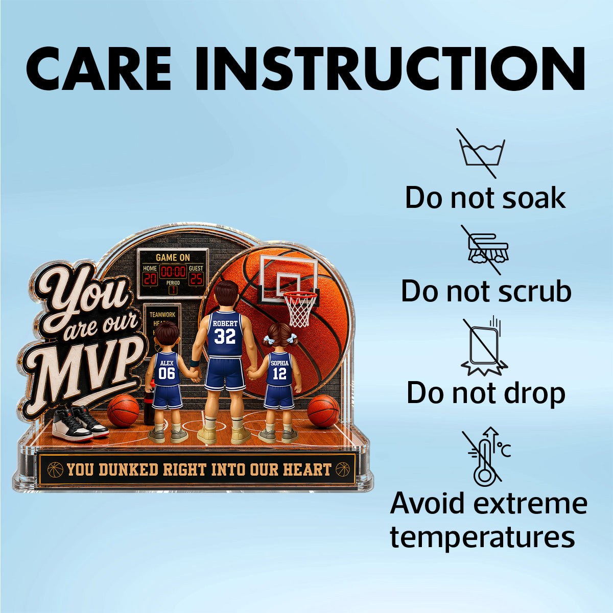 You Are Our MVP Standing Basketball Man & Kids 2D Flat - Personalized Acrylic Block Plaque - Gift For Basketball Dad