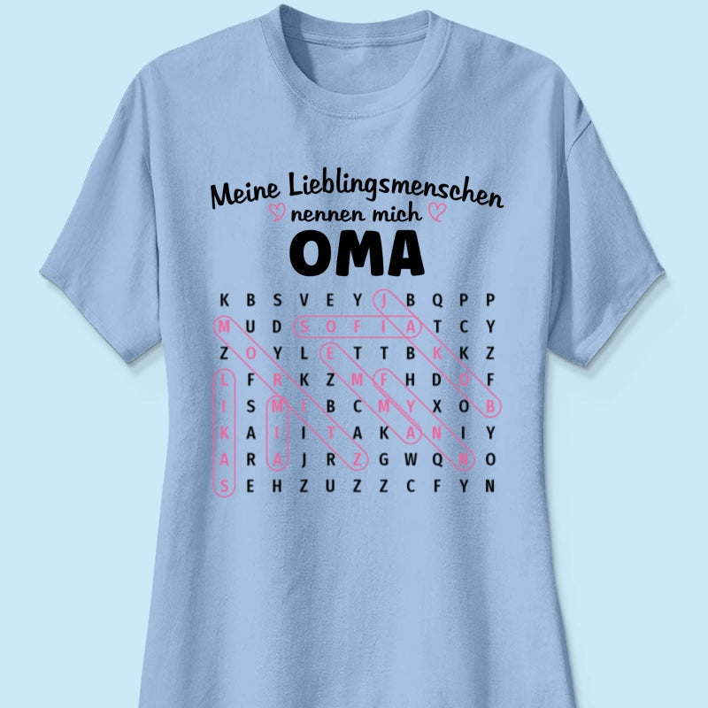Meine Lieblingsmenschen nennen mich Oma Wortsuchrtsel – Personalisiertes Shirt – Geschenk fr Oma