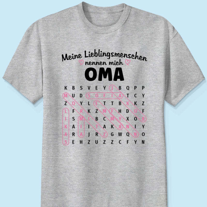 Meine Lieblingsmenschen nennen mich Oma Wortsuchrtsel – Personalisiertes Shirt – Geschenk fr Oma