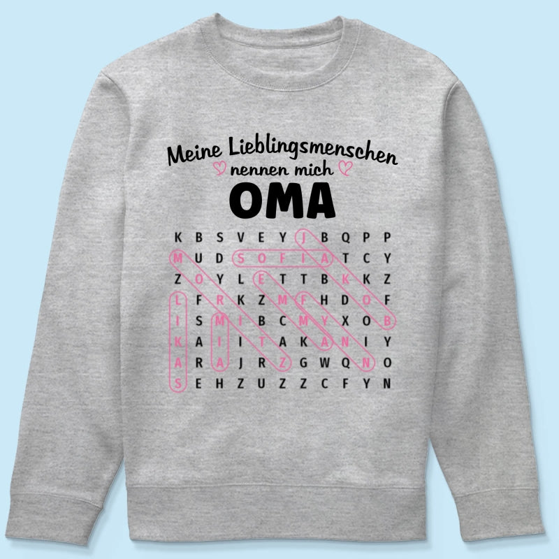 Meine Lieblingsmenschen nennen mich Oma Wortsuchrtsel – Personalisiertes Shirt – Geschenk fr Oma