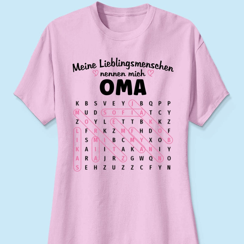 Meine Lieblingsmenschen nennen mich Oma Wortsuchrtsel – Personalisiertes Shirt – Geschenk fr Oma