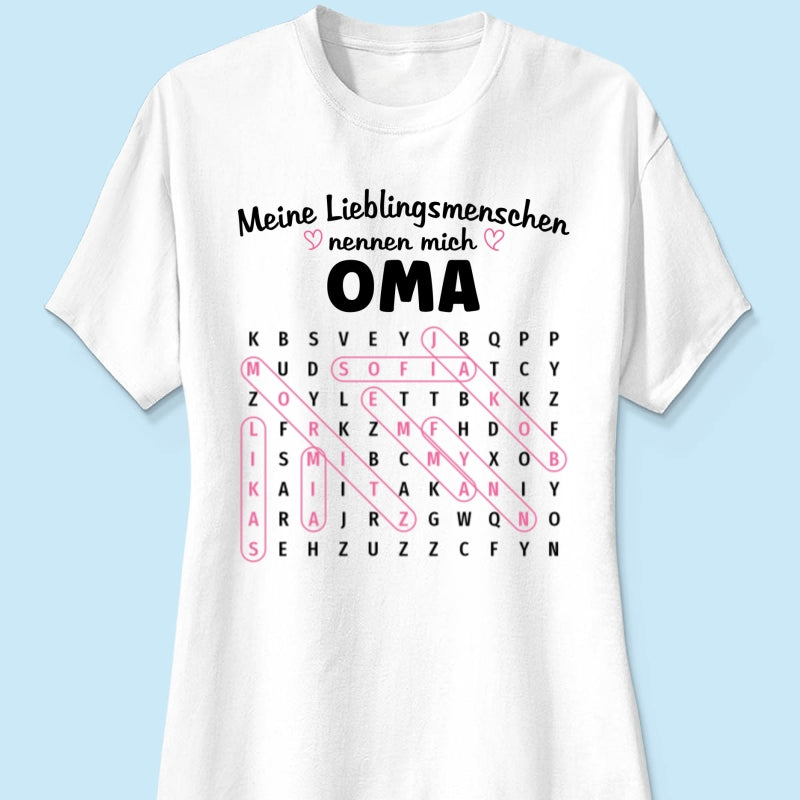 Meine Lieblingsmenschen nennen mich Oma Wortsuchrtsel – Personalisiertes Shirt – Geschenk fr Oma