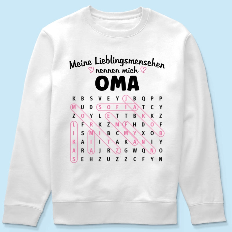 Meine Lieblingsmenschen nennen mich Oma Wortsuchrtsel – Personalisiertes Shirt – Geschenk fr Oma