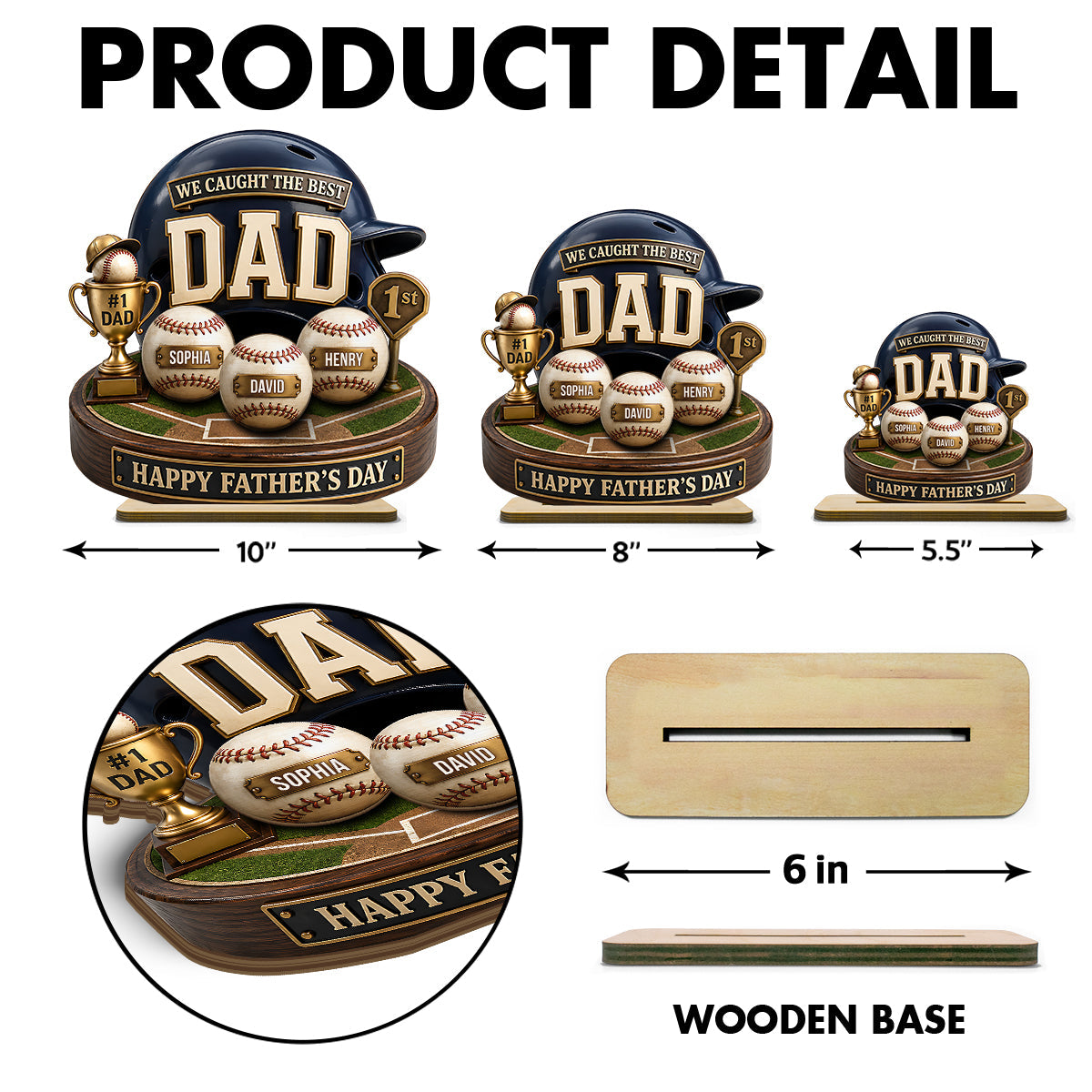 Baseball Trophy We Caught The Best Dad - Personalized 2-Layered Wooden Plaque - Gift For Dad, Husband