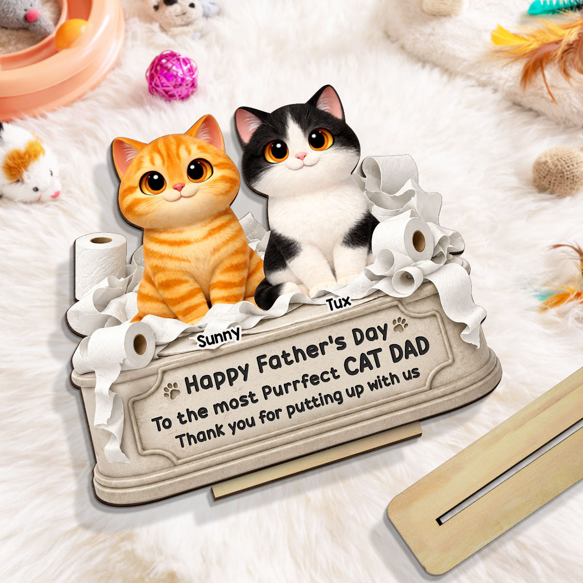 Toilet Papers Cute Fluffy Cats Happy Thanks For Putting Up With Us - Personalized 2-Layered Wooden Plaque - Funny Gift For Cat Dad, Cat Lovers