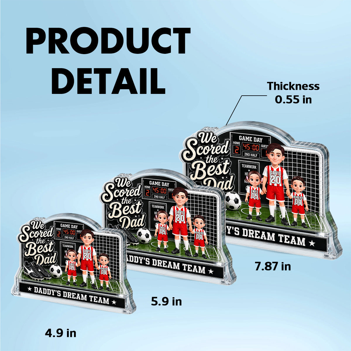 Soccer Dad & Kids On Court 2D Flat - Personalized Acrylic Block Plaque - Gift For Soccer Dad, UK Football Dad
