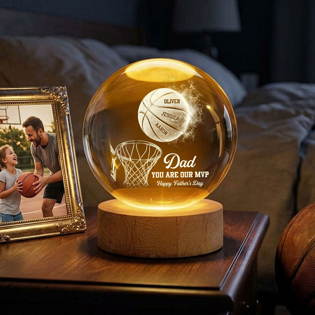 Basketball No 1 Dad Legend You Are Our MVP - Personalized Crystal Ball LED Night Light - Gift For Dad, Husband, Basketball Fans