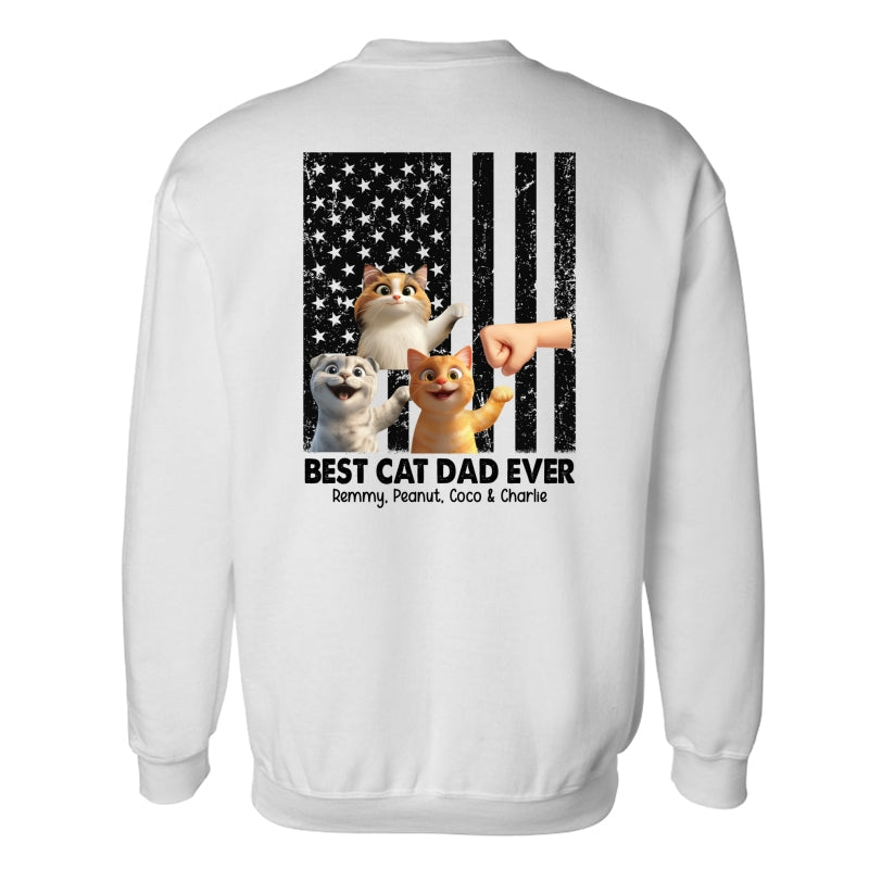 Best Cat Dad Ever Nation Flag Cute Cartoon Cat Personalized Shirt, Father's Day Gift for Cat Dads, Gift for Husband