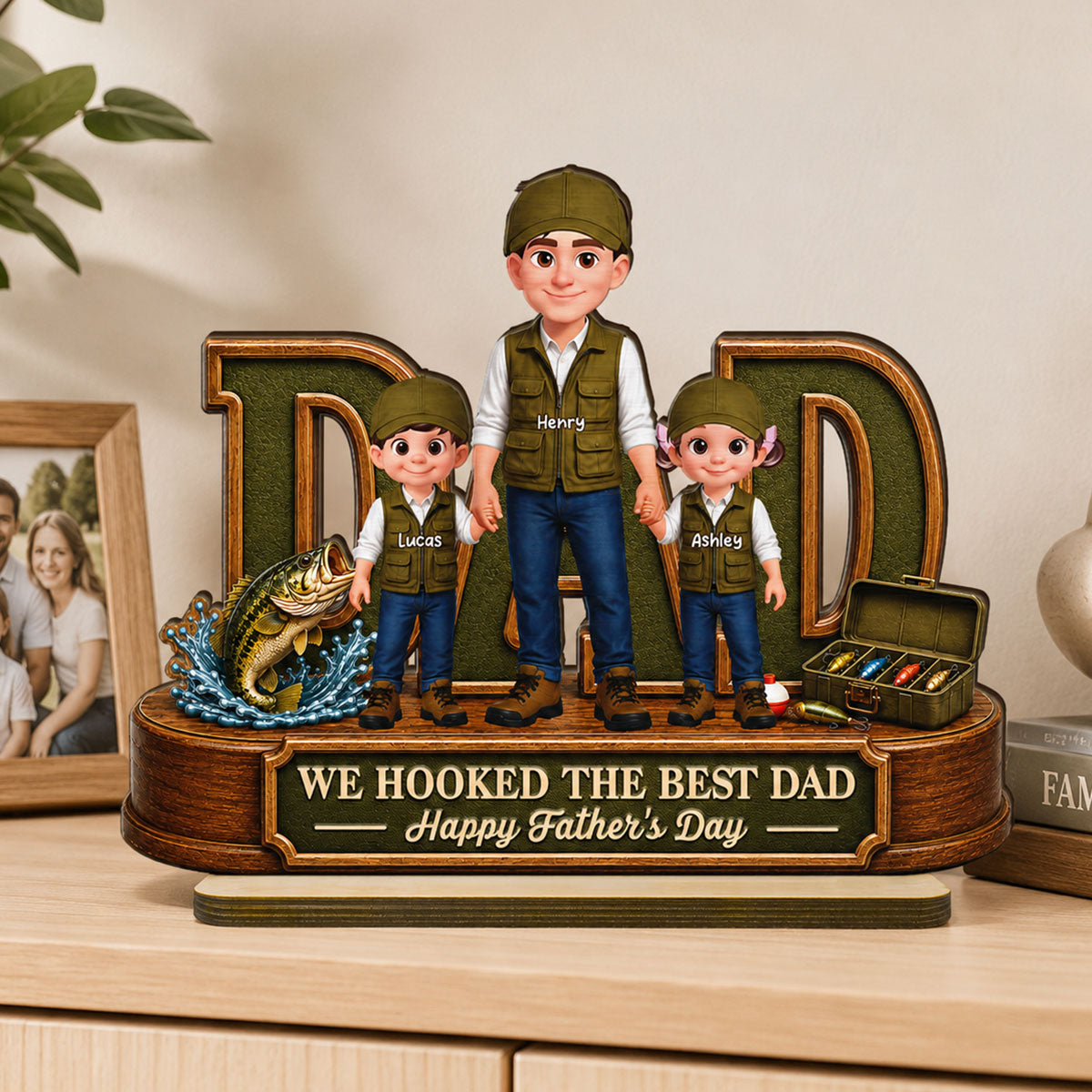 We Hooked The Best Dad Fishing Dad - Personalized 2-Layered Wooden Plaque - Gift For Fishing Dad, Fishing Lovers