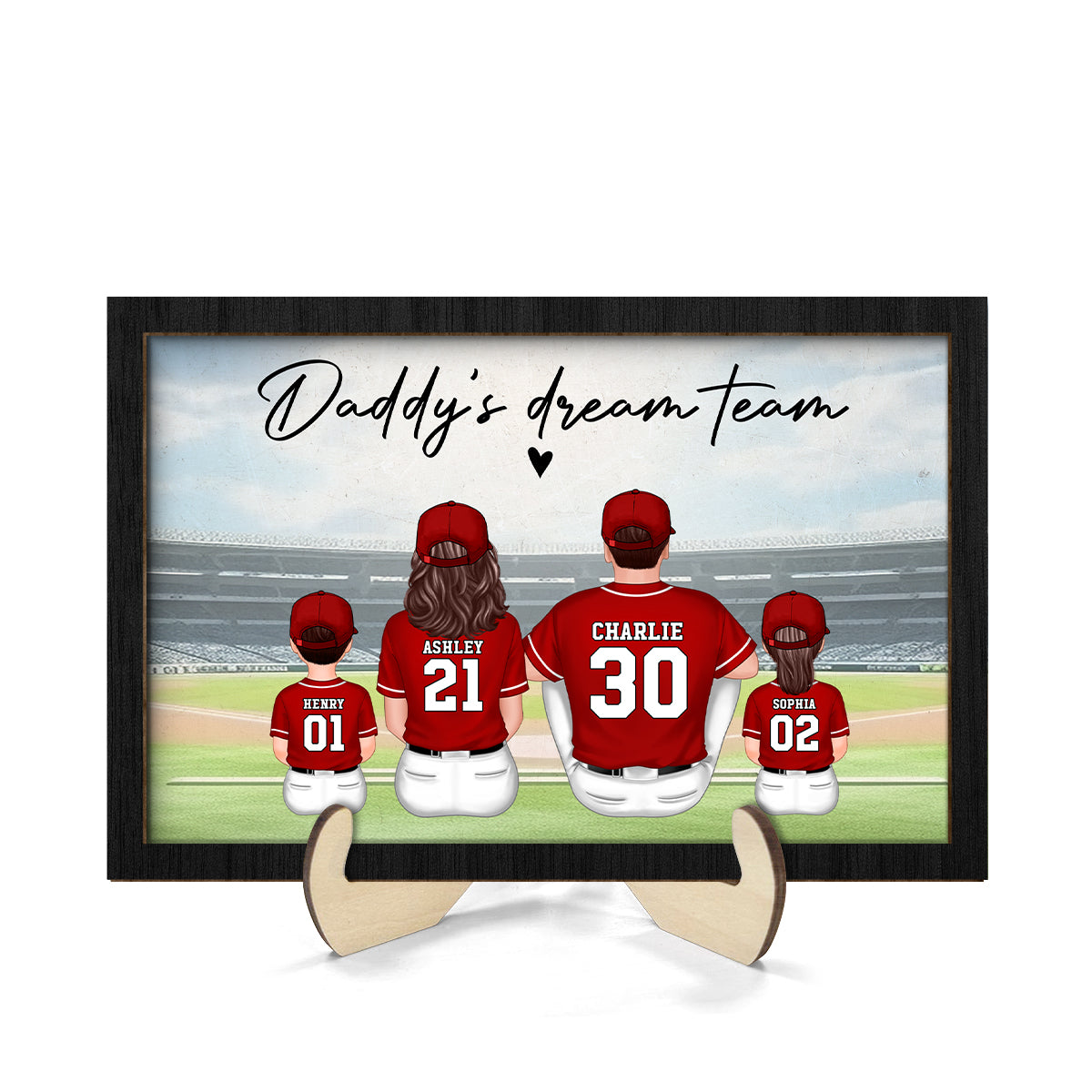 Daddy's Team Baseball Family Sitting Personalized 2-Layer Wooden Plaque, Gift For Dad, Grandpa, Husband