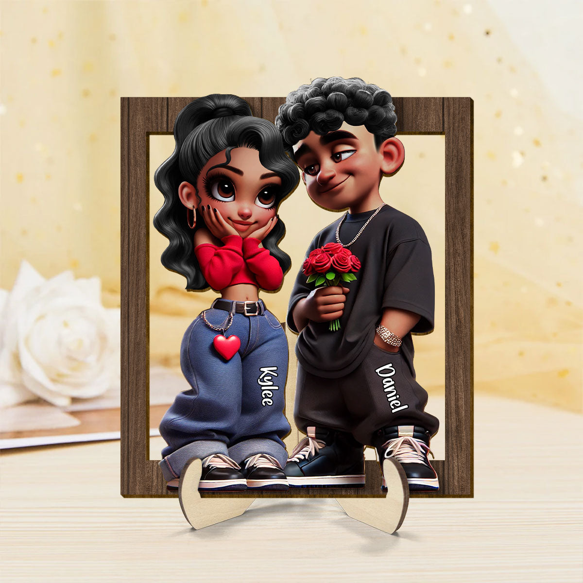Personalized Y2K Couple 3D Effect Frame 2-Layer Wooden Plaque, Gift, Anniversary Gift For Him For Her