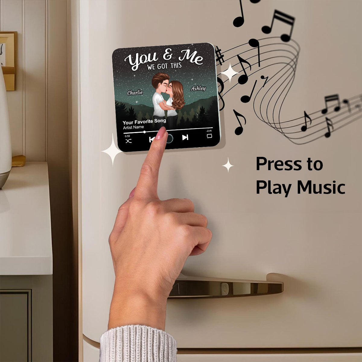 Couple Kissing Under Stars Personalized Music Fridge Magnet, Heartfelt 2025 Gift For Couple, For Him, For Her, Boyfriend, Girlfriend, Husband, Wife