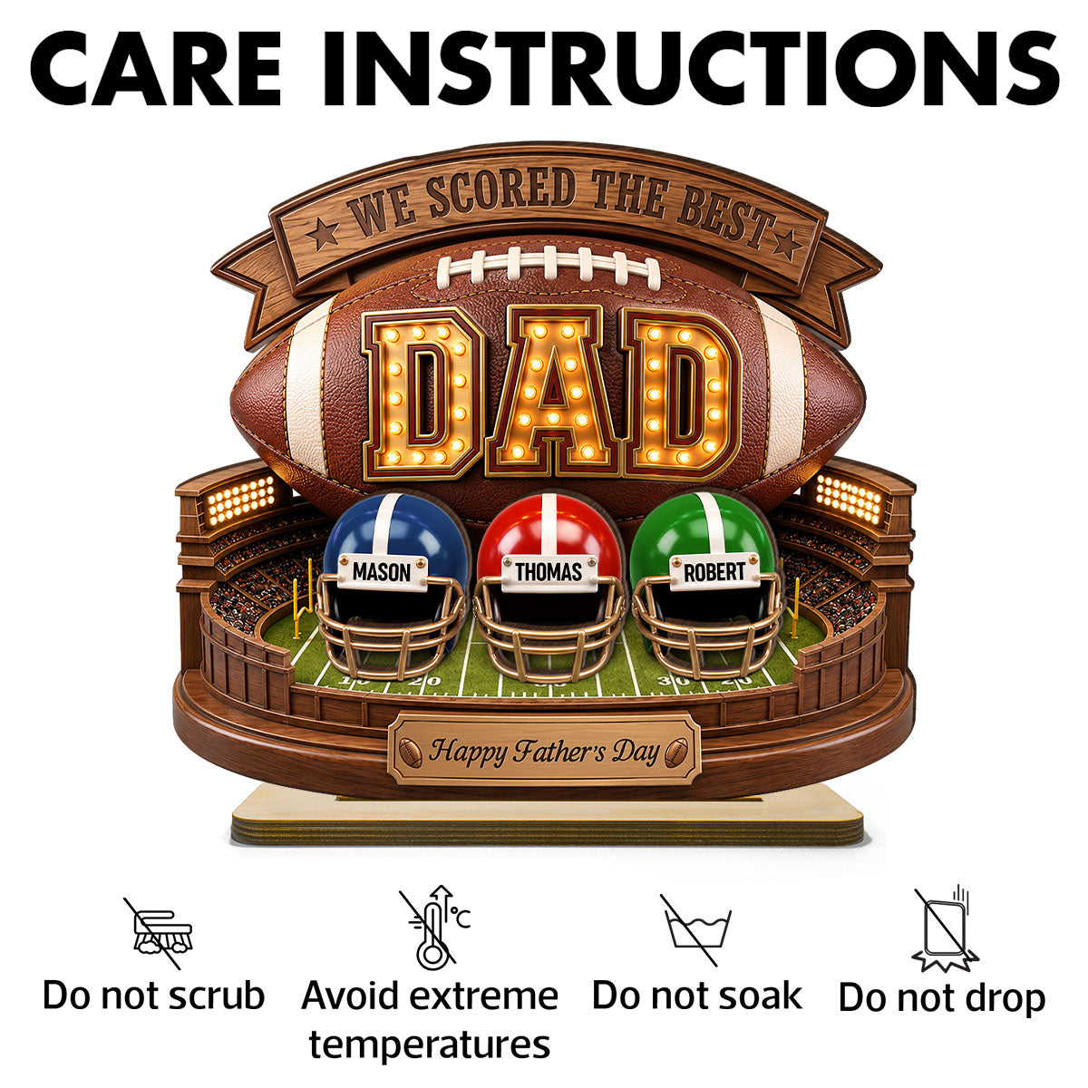 American Football Best Dad - Personalized 2-Layered Wooden Plaque - Gift For Dad, Husband