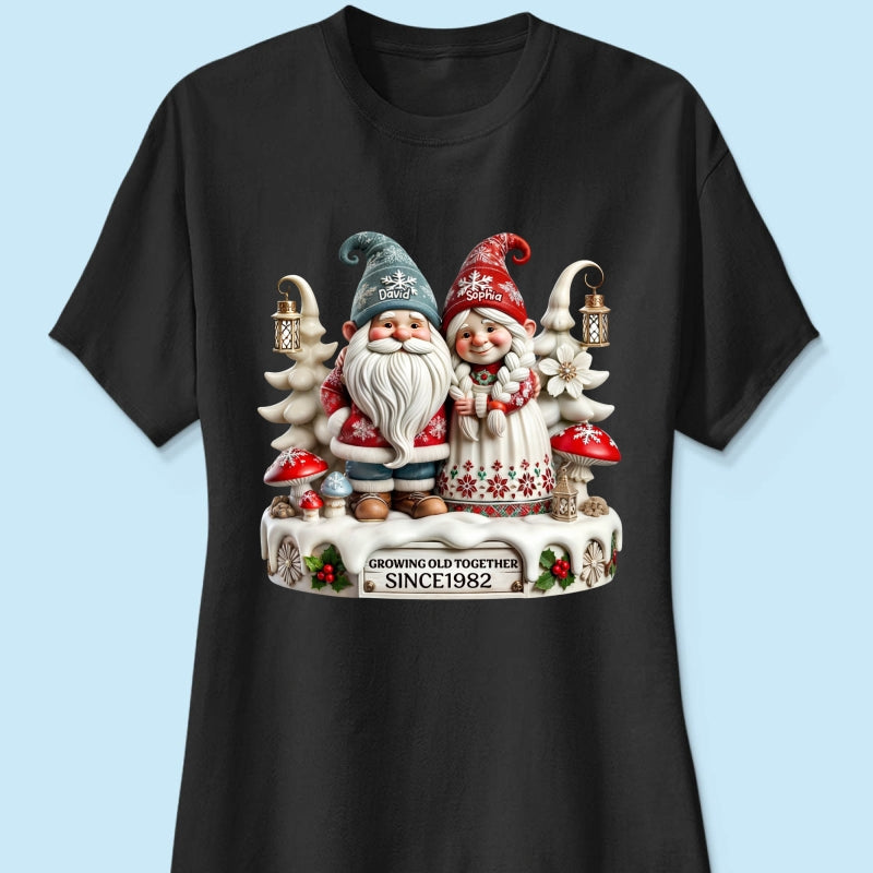 3D Effect Gnome Couple Together Christmas Personalized Shirt, Heartfelt Gift For Couple, For Him, For Her, Husband, Wife