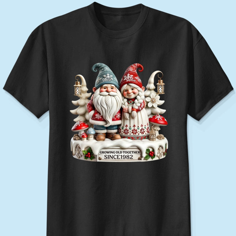3D Effect Gnome Couple Together Christmas Personalized Shirt, Heartfelt Gift For Couple, For Him, For Her, Husband, Wife