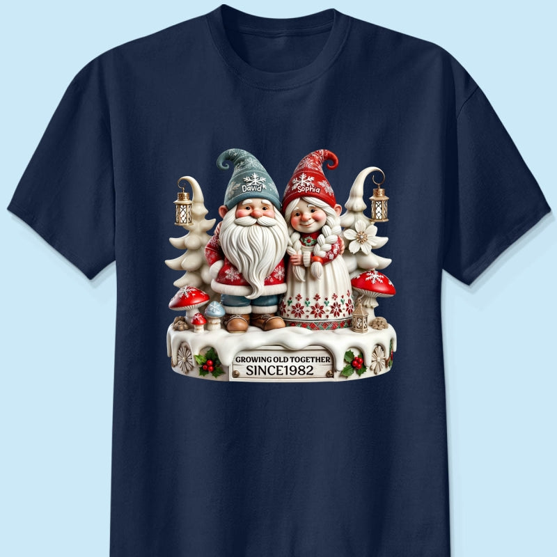 3D Effect Gnome Couple Together Christmas Personalized Shirt, Heartfelt Gift For Couple, For Him, For Her, Husband, Wife