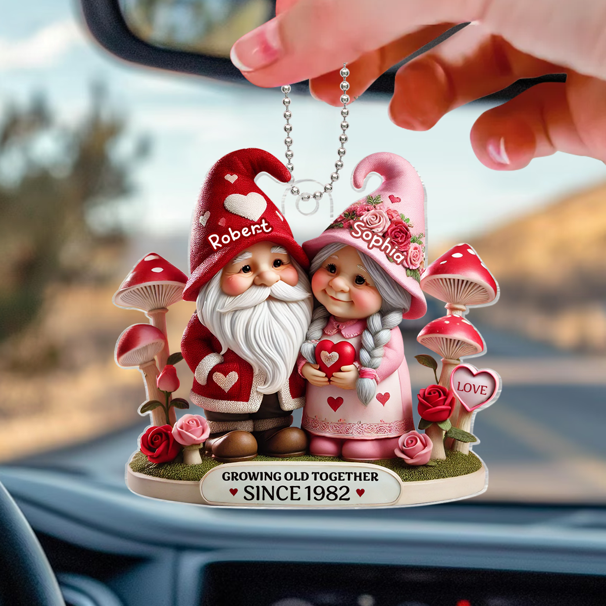 Gnome Mushroom Old Couple Gift for him, Gift for her, Personalized Acrylic Car Hanger