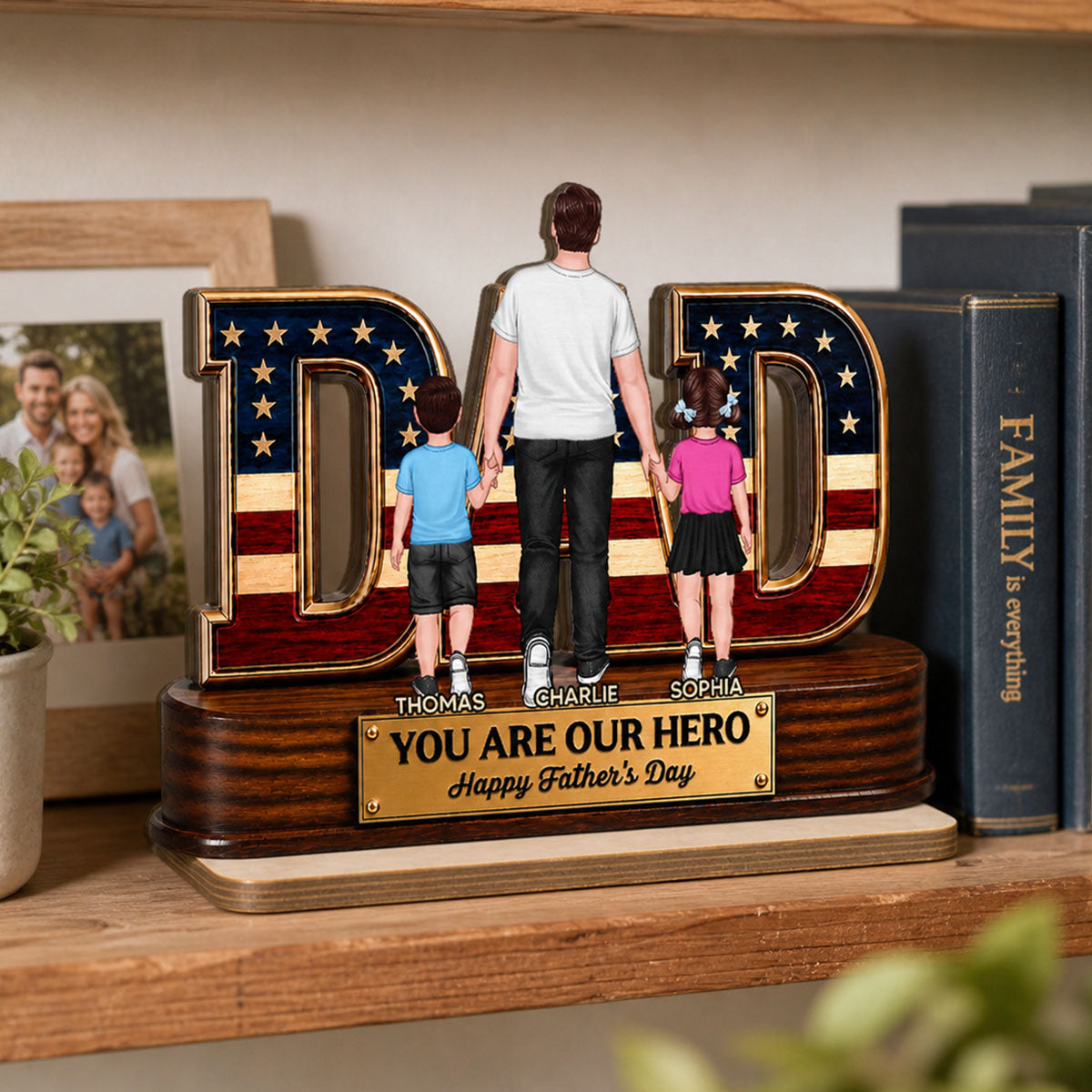 Nation Flag Dad And Kids You Are Our Hero - Personalized 2-Layered Wooden Plaque - Gift For Dad, Husband