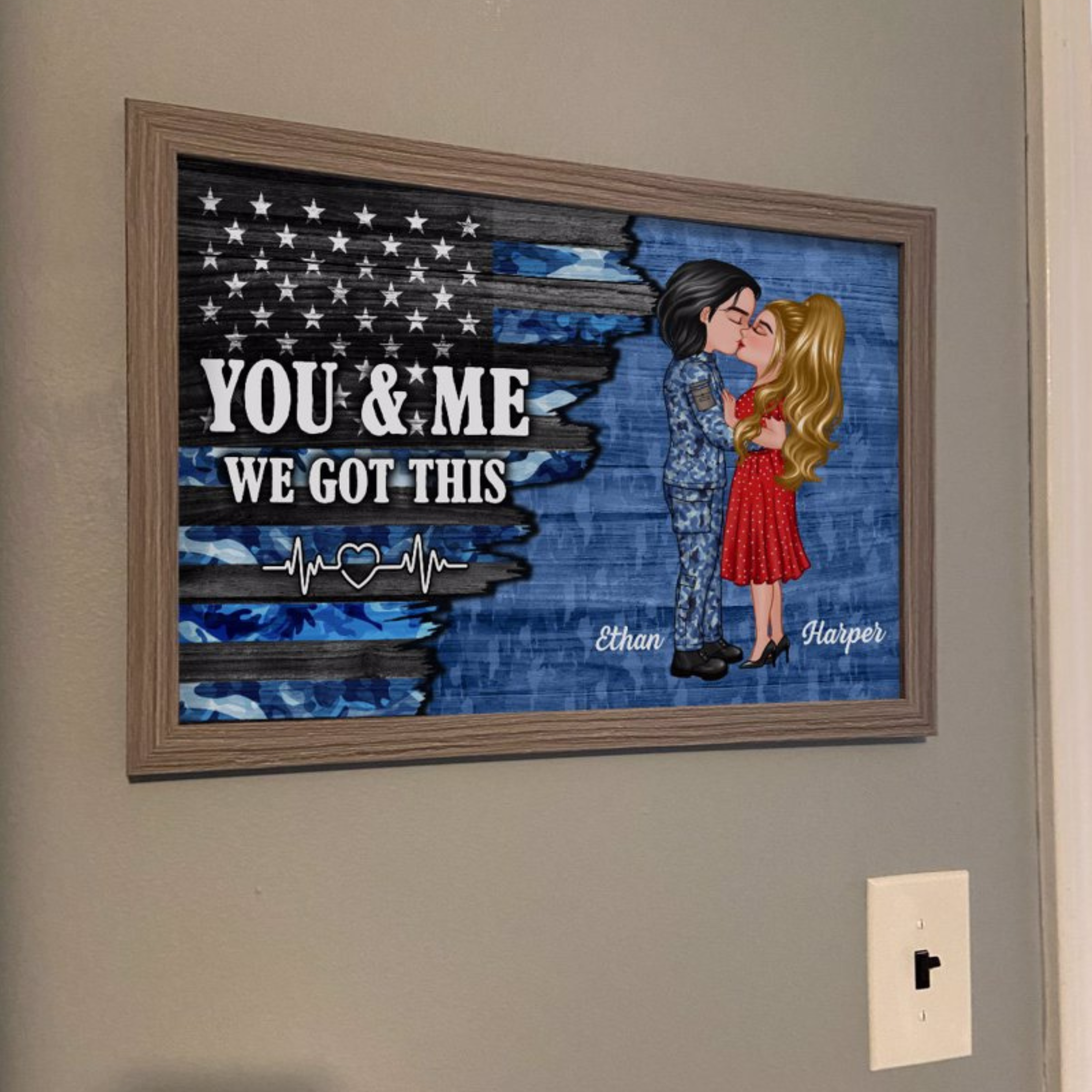 Hero Couple Kissing Half Flag Gifts by Occupation Firefighter, Nurse, Police Officer - Personalized Poster