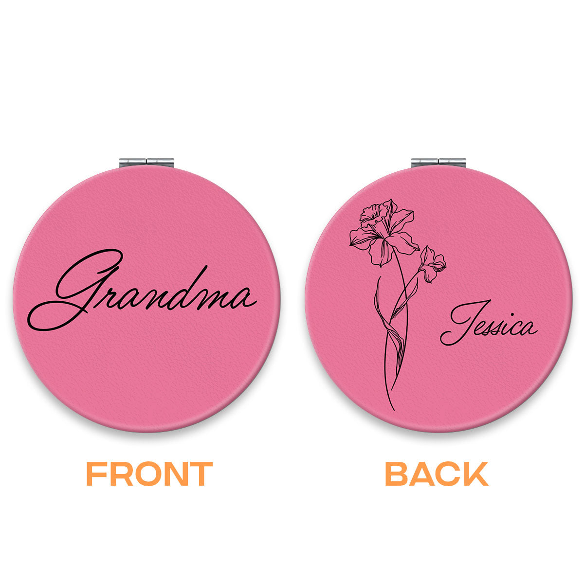 Grandma Birth Month Flowers Outline Personalized Circle Compact Mirror, Gift For Mom, For Grandma
