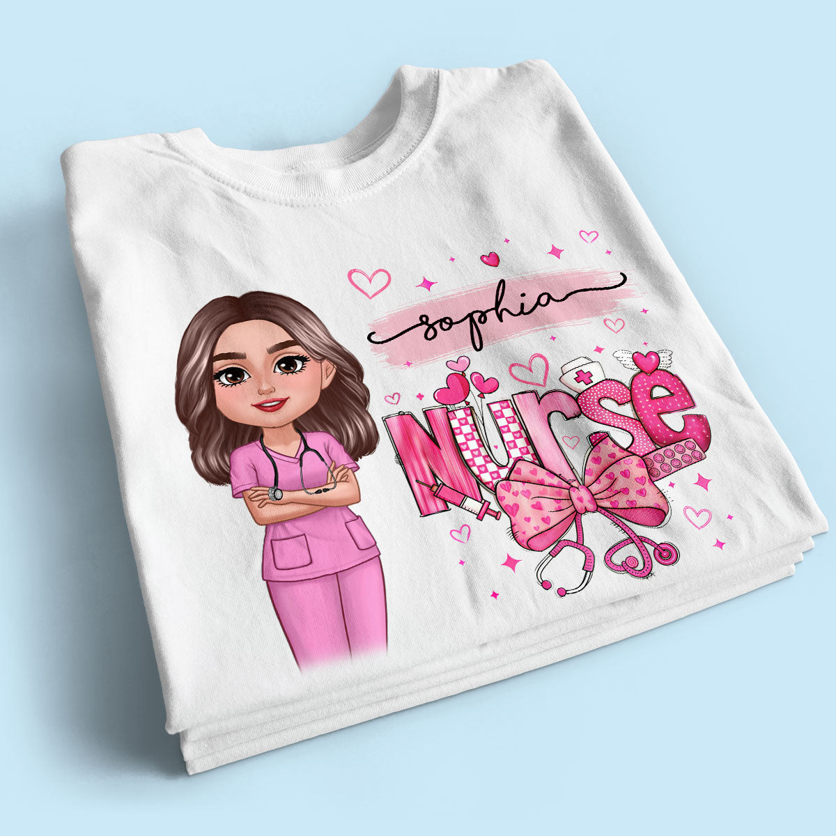 Nurse Pink Coquette Bow Personalized Shirt, Birthday Gift For Nurse Wife Girlfriend Bestie