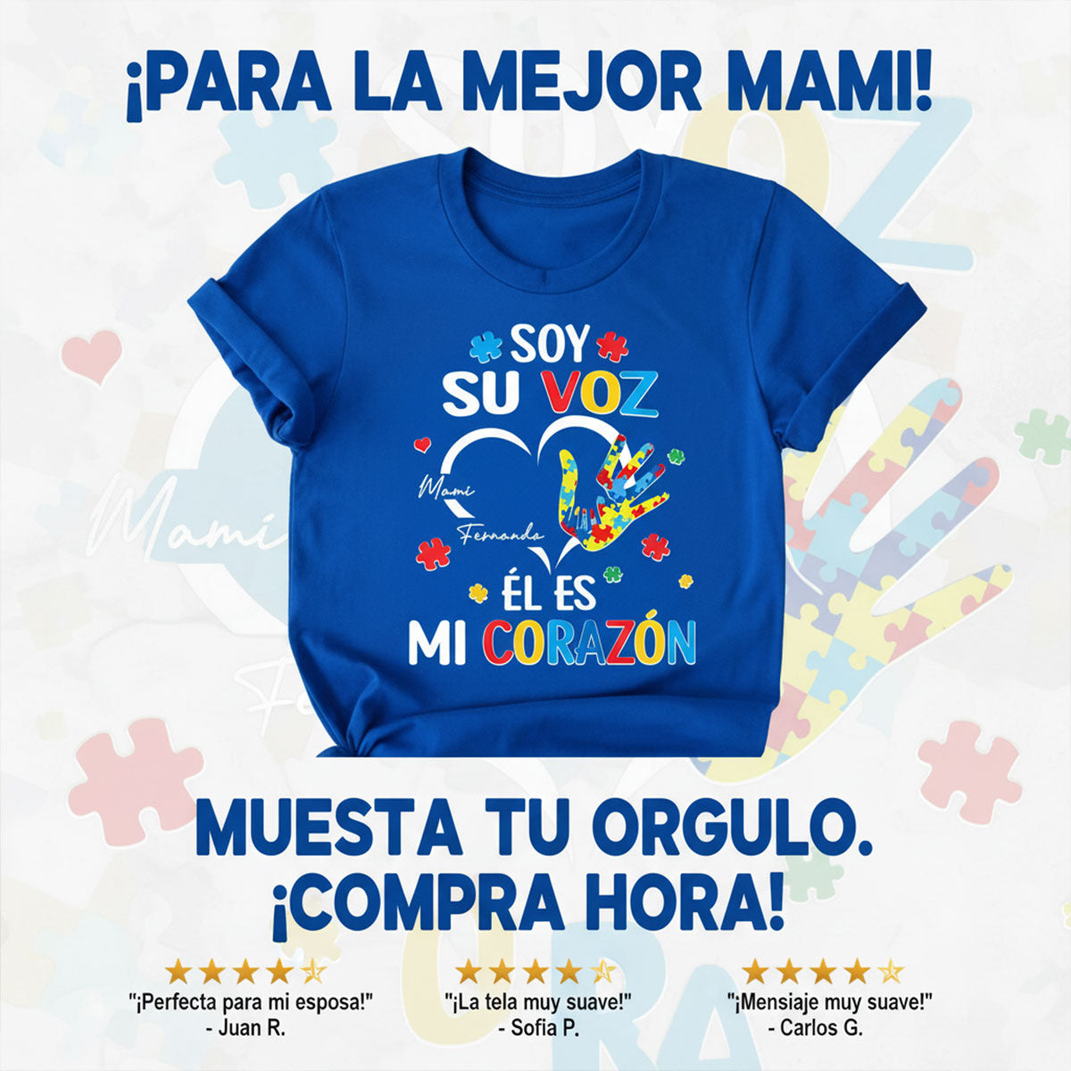 Soy Su Voz l Es Mi Corazn I'm His Voice He's My Heart - Personalized Shirt - Spanish Ver Autism Awareness