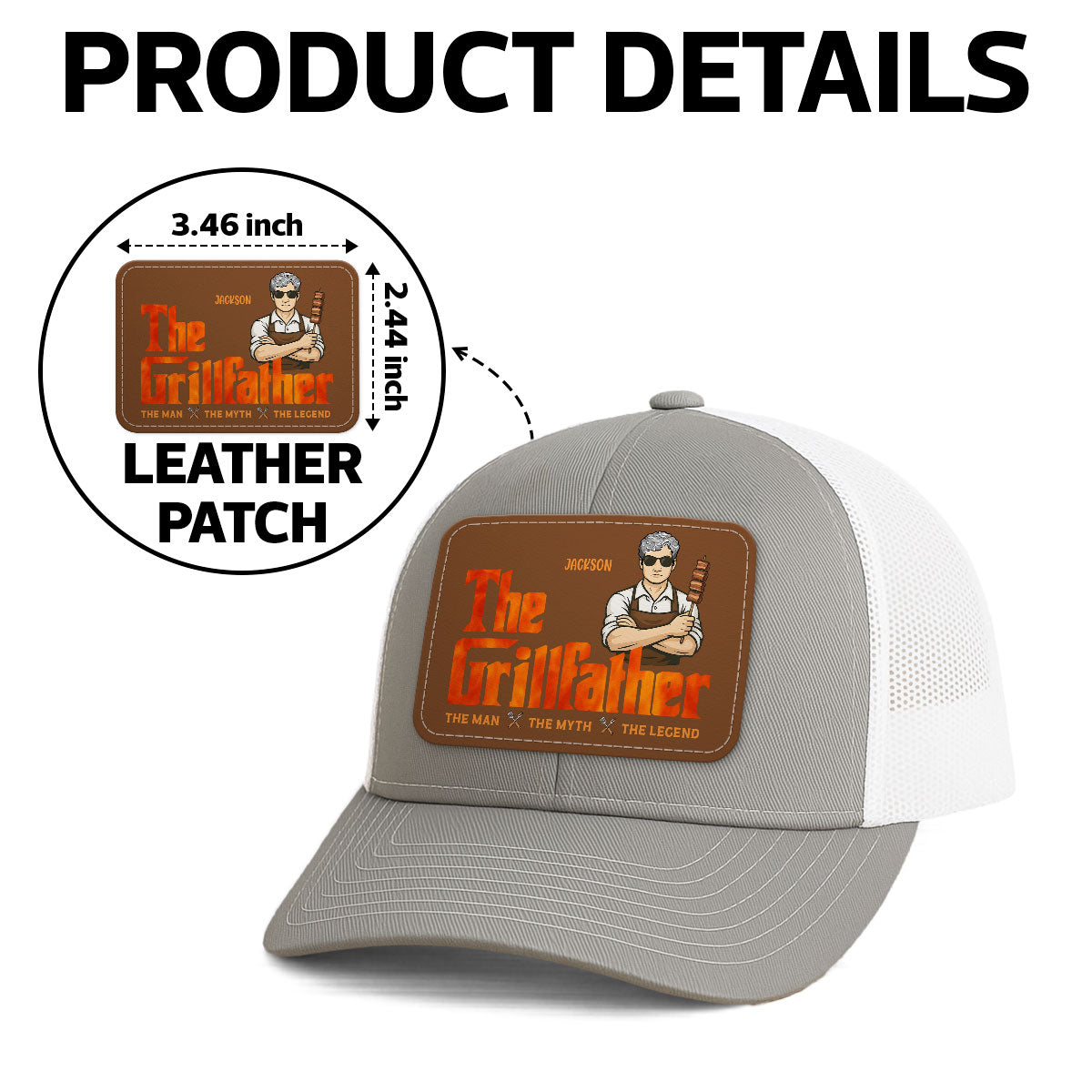The Grillfather Personalized Leather Patch Hat, Father's Day Gift For Husband, For Dad, For Grandpa