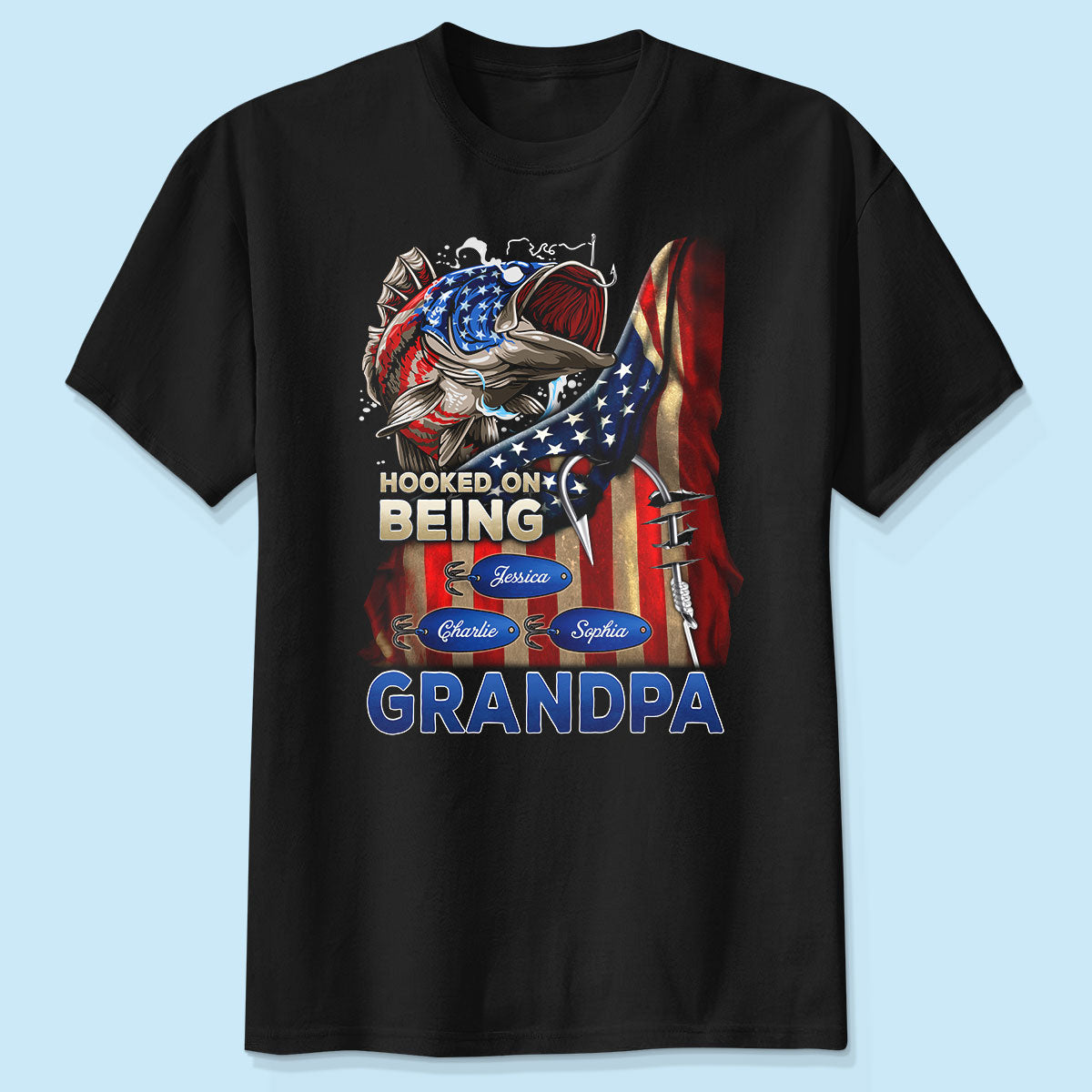 Hooked On Fishing Dad Grandpa Nation Flag Personalized Shirt