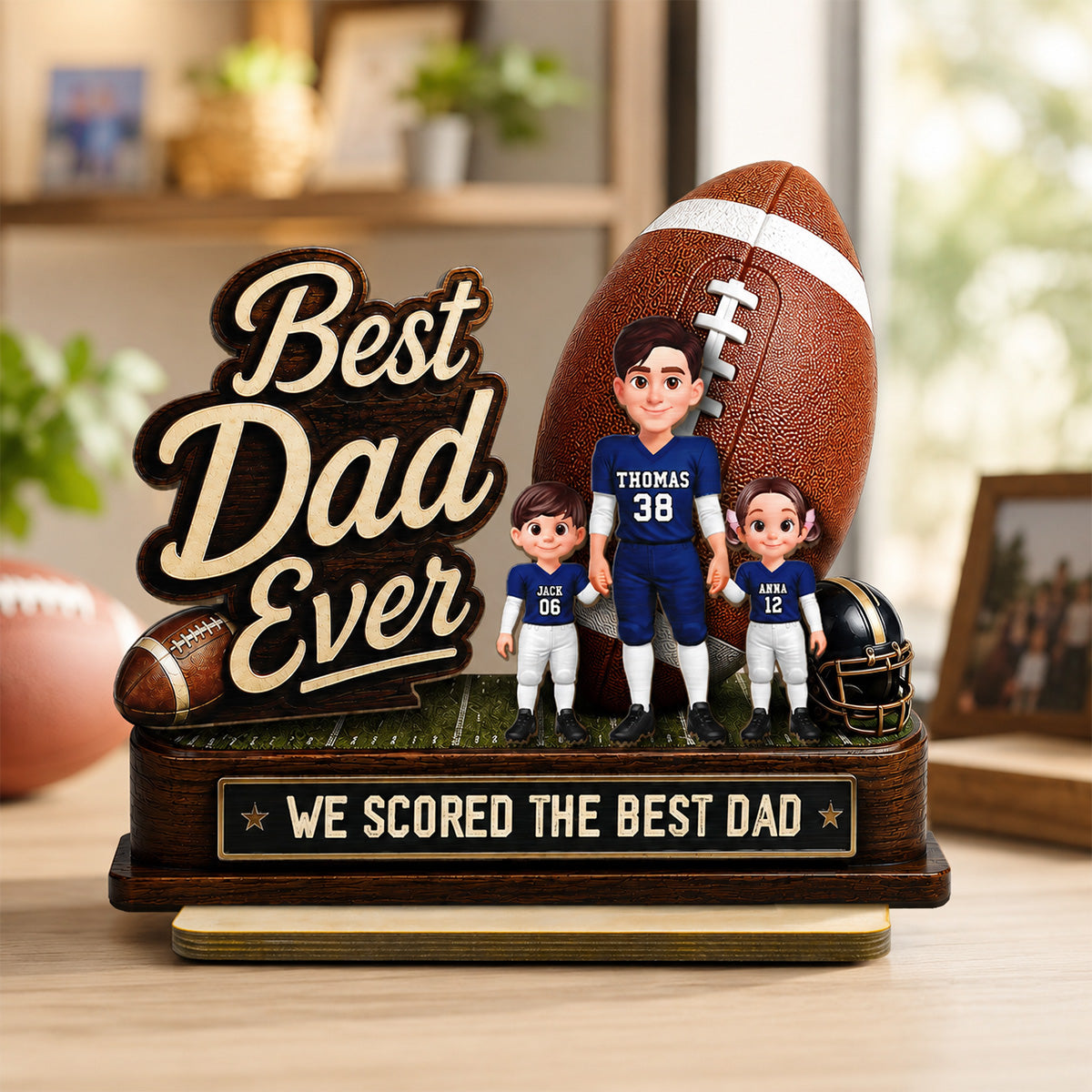 We Scored The Best Dad American Football Dad & Kids - Personalized 2-Layered Wooden Plaque - Gift For American Football Dad