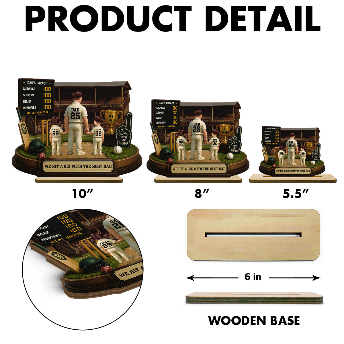 Hit A Six With The Best Dad Cricket Dad - Personalised 2-Layered Wooden Plaque - Gift For Husband, Dad