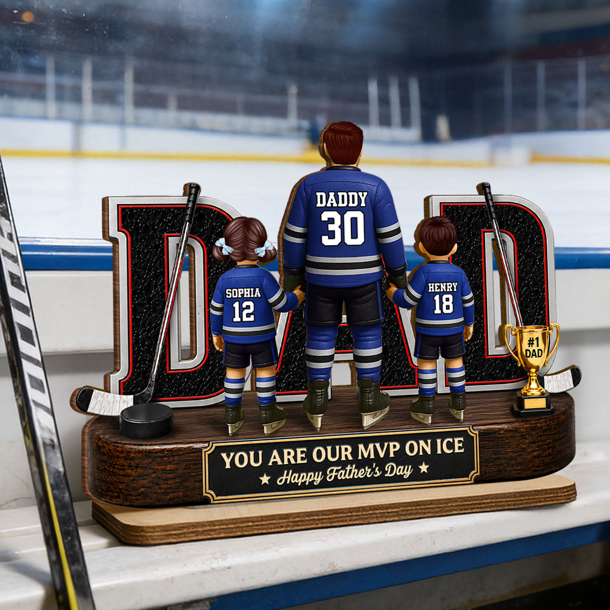 Hockey Dad Legend You Are Our MVP On Ice - Personalized 2-Layered Wooden Plaque - Gift For Dad, Husband