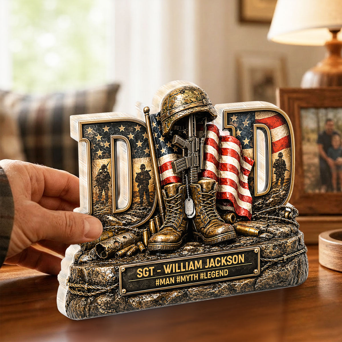 Proud American Veteran Dad - Acrylic Block Plaque - Gift For Dad, Husband