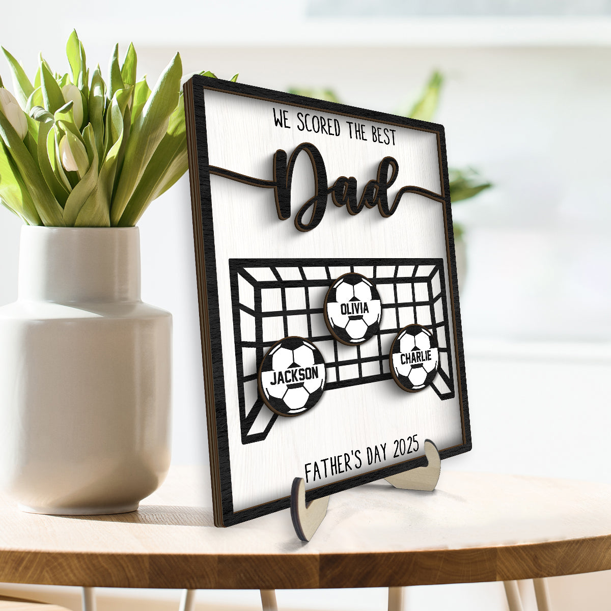 We Scored the Best Dad Personalized 2-Layered Wooden Plaque, Gift for Soccer Dad