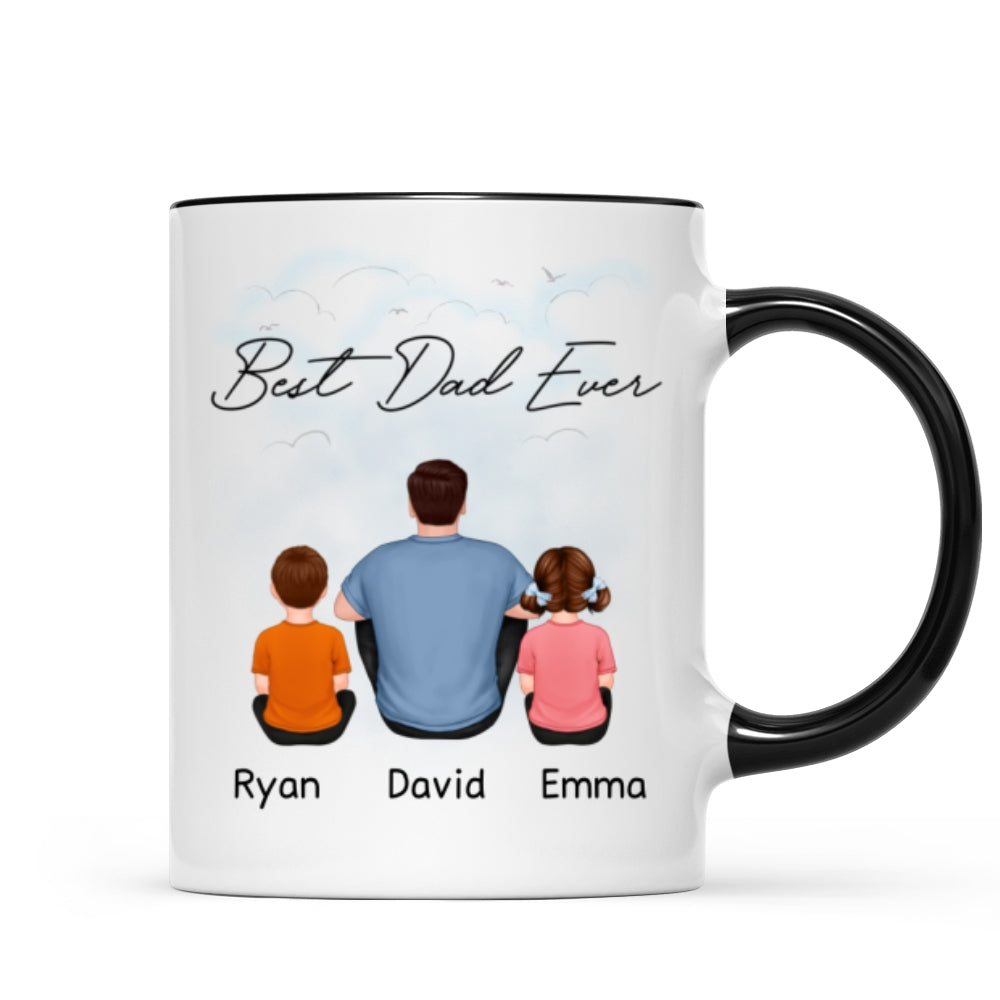 Back View Dad And Kids Dogs Cats Sitting Father‘s Day Gift For Dad Personalized Mug