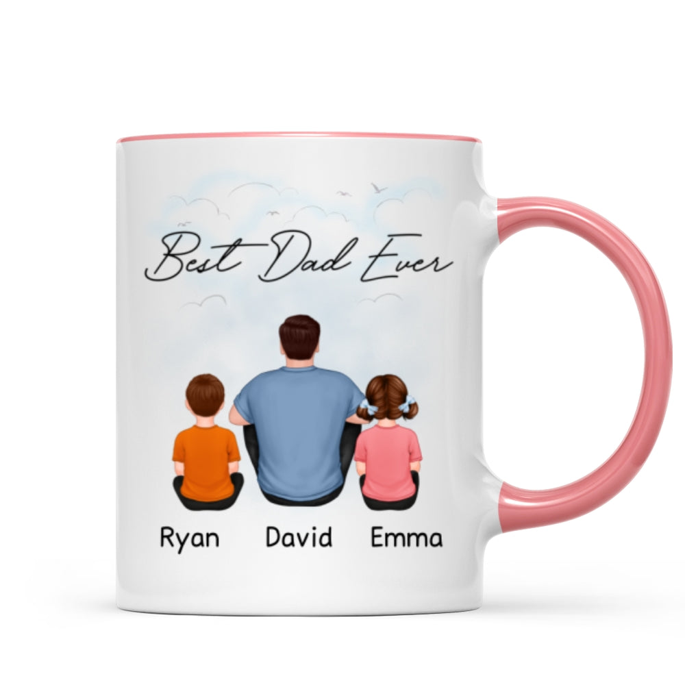 Back View Dad And Kids Dogs Cats Sitting Father‘s Day Gift For Dad Personalized Mug